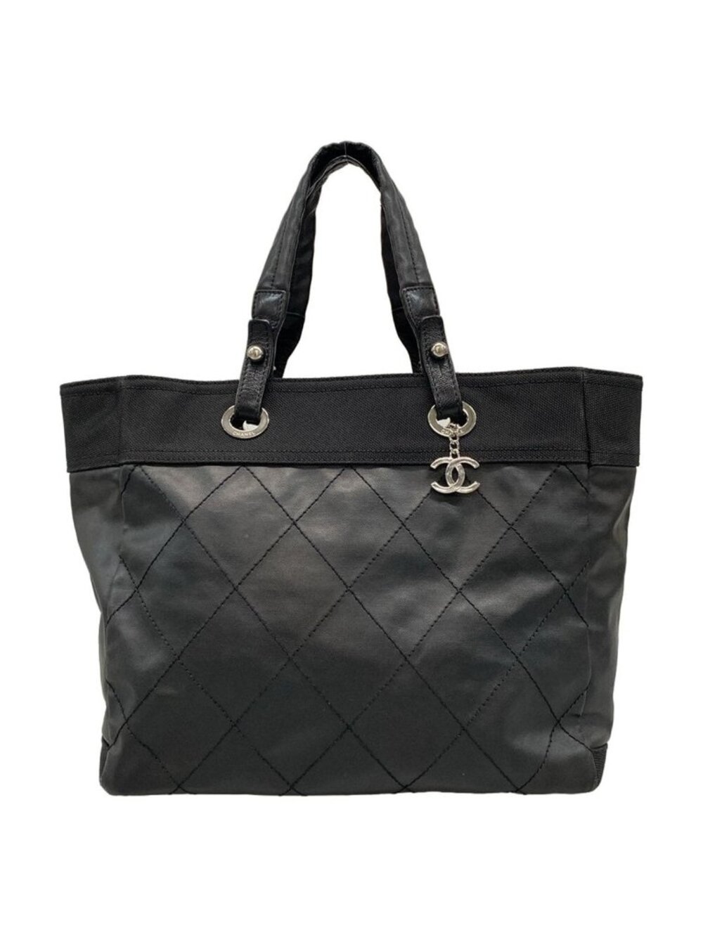 Chanel Tote Bag Paris Biarritz MM Black Leather